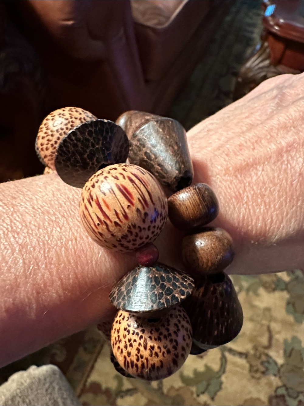 Handcrafted Natural Wood Bead Stretch Bracelet - Brown